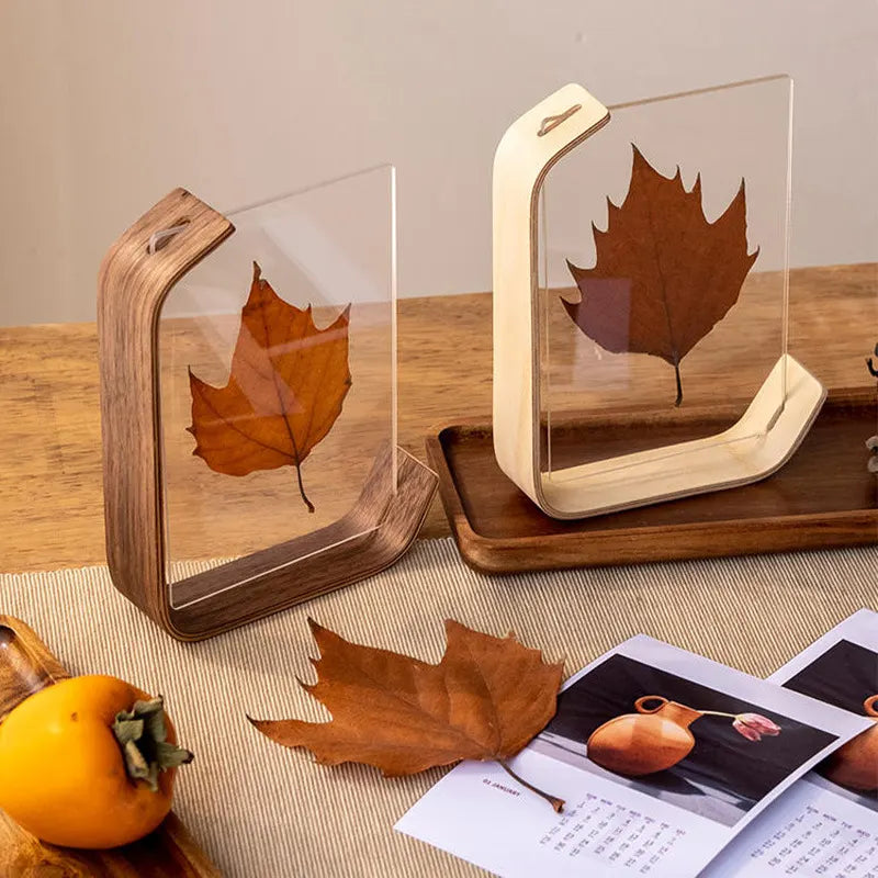 Black Walnut and Clear Acrylic Photo Frame with Maple Leaf Display Base for 10 x 15 cm Pictures, Tabletop Decor, Brown - Image 2