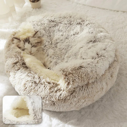 Plush Cat Cave Bed with Enclosed Slipper Design for Cats and Small Dogs, Soft Warm Pet Sleeping Nest, Grey, 40 x 40 cm - Image 2