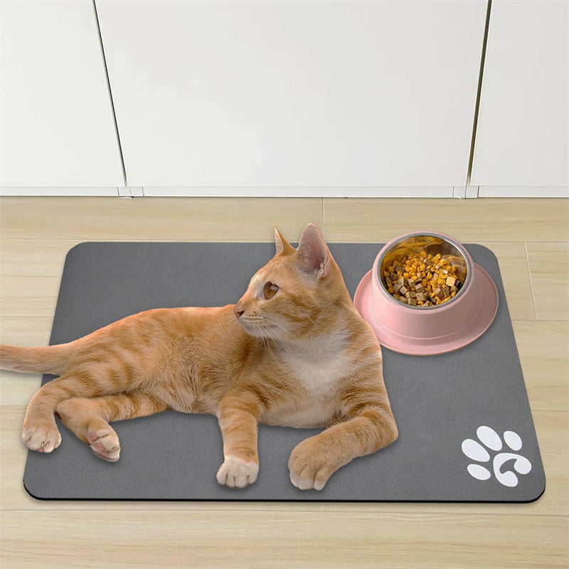 Dog and Cat Feeding Mats - Non-Slip, Super Absorbent Pet Bowl Mat with Footprint Logo - 24 x 16.9 Inches - Brown - Image 2