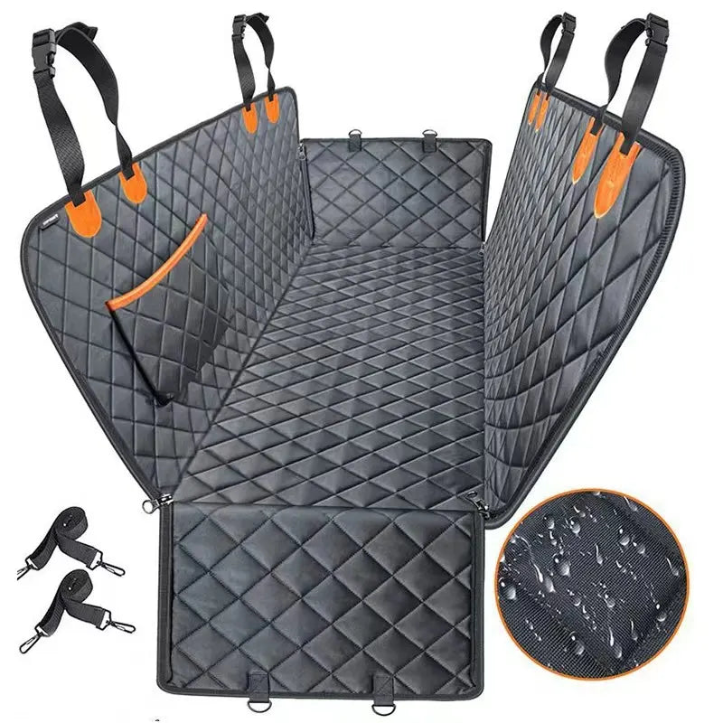 Waterproof Dog Car Seat Cover with Scratch-Resistant Quilted Fabric and Non-Slip Backing for Rear Seats and Travel, Black