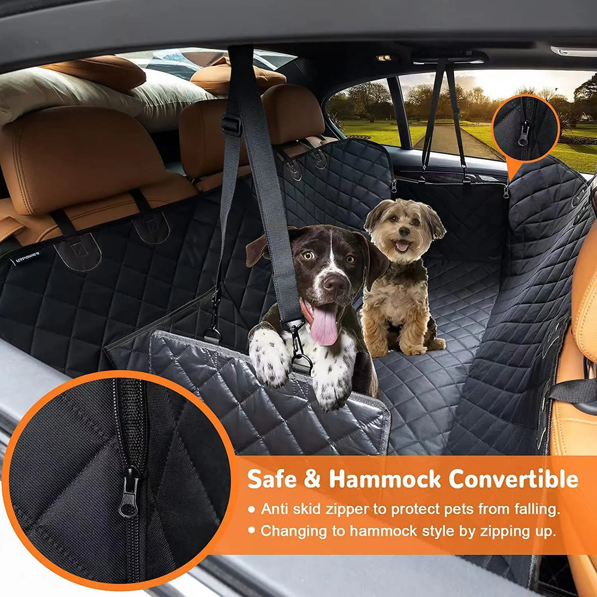 Waterproof Dog Car Seat Cover with Scratch-Resistant Quilted Fabric and Non-Slip Backing for Rear Seats and Travel, Black - Image 4