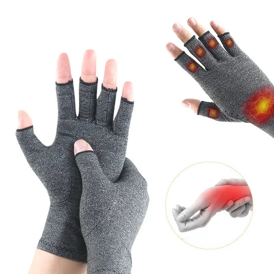 Compression Arthritis Gloves with Open Fingers and Anti-Slip Grip for Hand Support, Rheumatism, Carpal Tunnel and Daily Use, Grey, Size XL
