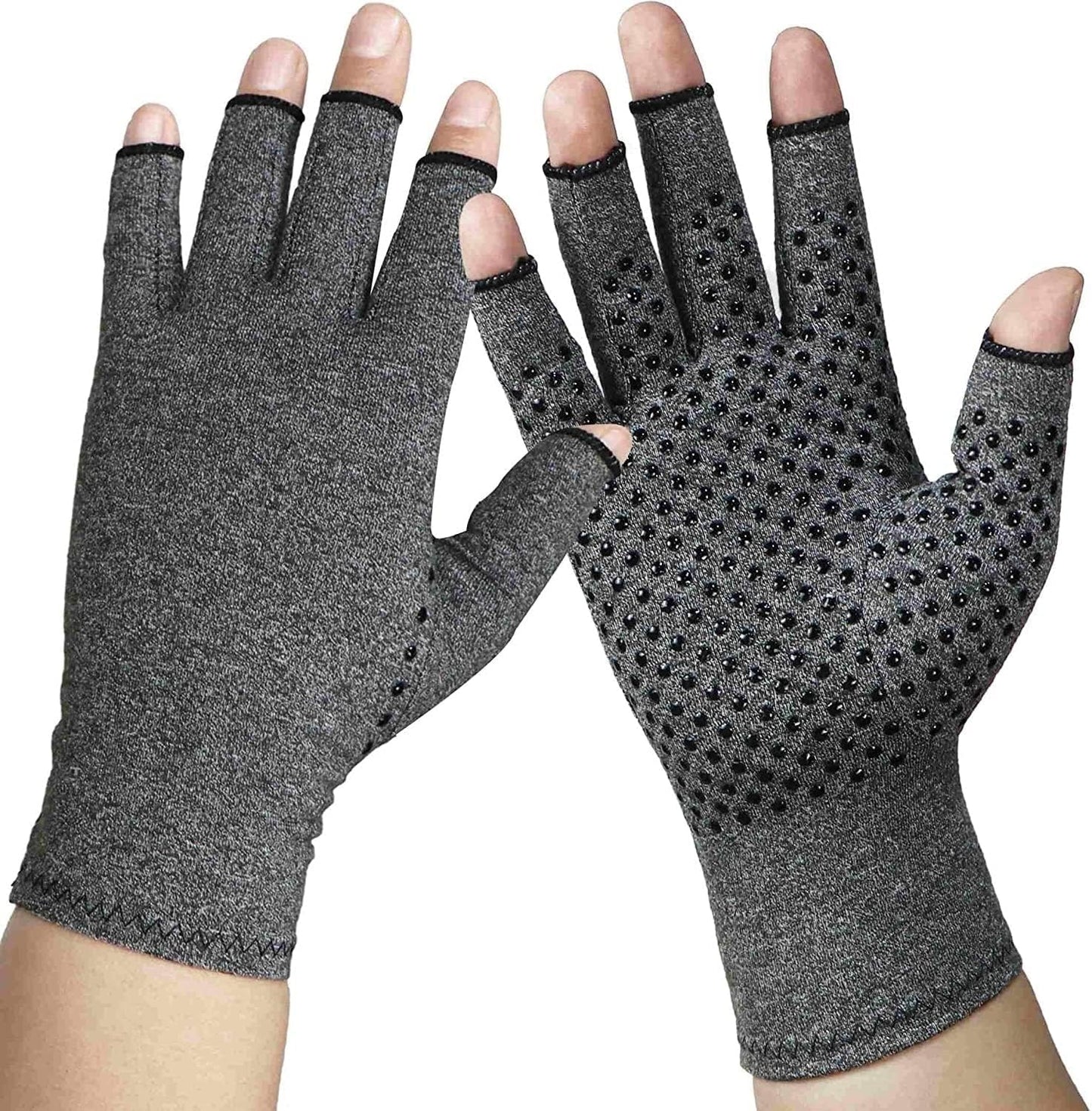 Rheumatism Gloves - Compression Gloves - Unisex - Osteoarthritis - Rheumatism - Arthritis - RSI - Carpal Tunnel Syndrome - S - Heather Grey Half Finger Gel