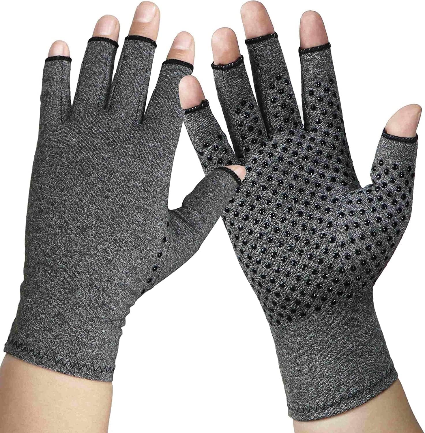 Rheumatism Gloves - Compression Gloves - Unisex - Osteoarthritis - Rheumatism - Arthritis - RSI - Carpal Tunnel Syndrome - S - Heather Grey Half Finger Gel