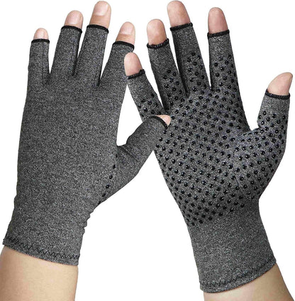 Rheumatism Gloves - Compression Gloves - Unisex - Osteoarthritis - Rheumatism - Arthritis - RSI - Carpal Tunnel Syndrome - S - Heather Grey Half Finger Gel