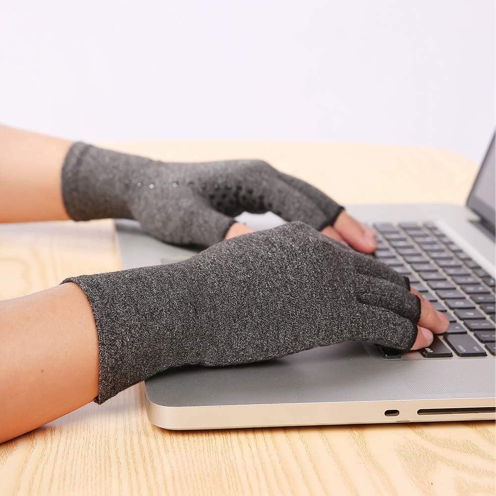 Rheumatism Gloves - Compression Gloves - Unisex - Osteoarthritis - Rheumatism - Arthritis - RSI - Carpal Tunnel Syndrome - M - Heather Grey Half Finger Gel - Image 3