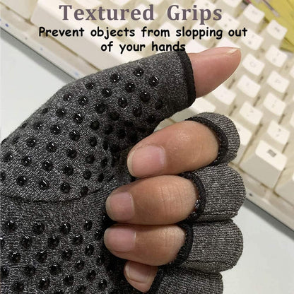 Rheumatism Gloves - Compression Gloves - Unisex - Osteoarthritis - Rheumatism - Arthritis - RSI - Carpal Tunnel Syndrome - L - Heather Grey Half Finger Gel - Image 5