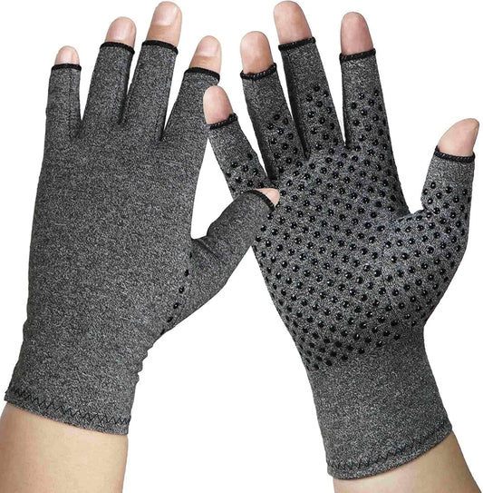 Half Finger Compression Arthritis Gloves with Gel Palm Support for Rheumatism, RSI and Carpal Tunnel Relief, Heather Grey, Size XL