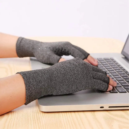 Half Finger Compression Arthritis Gloves with Gel Palm Support for Rheumatism, RSI and Carpal Tunnel Relief, Heather Grey, Size XL - Image 3