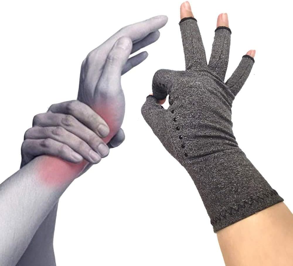 Rheumatism Gloves - Compression Gloves - Unisex - Osteoarthritis - Rheumatism - Arthritis - RSI - Carpal Tunnel Syndrome - XL - Heather Grey Half Finger Gel - Image 4