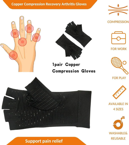 Copper Compression Arthritis Gloves with Open Fingers for Hand Support, Rheumatism, RSI and Carpal Tunnel Relief, Size L - Image 2