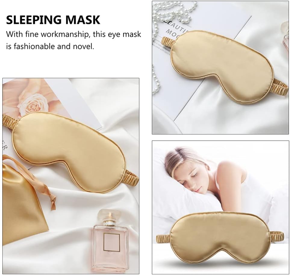 Sleep Mask - Rayon Sleep Mask Set with Headband and Storage Bag - Comfortable Sleep Mask - Perfect for Relaxation and Travel - Fashionable Sleep Mask - Unisex - Gold - Image 3