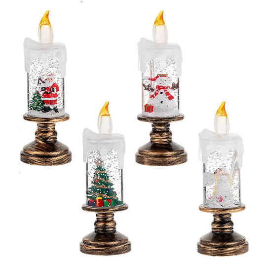 Battery Operated LED Snow Globe Candle with Rotating Glitter Water, Flameless Christmas Table Light for Holiday Home Decor, Snowman - Image 2