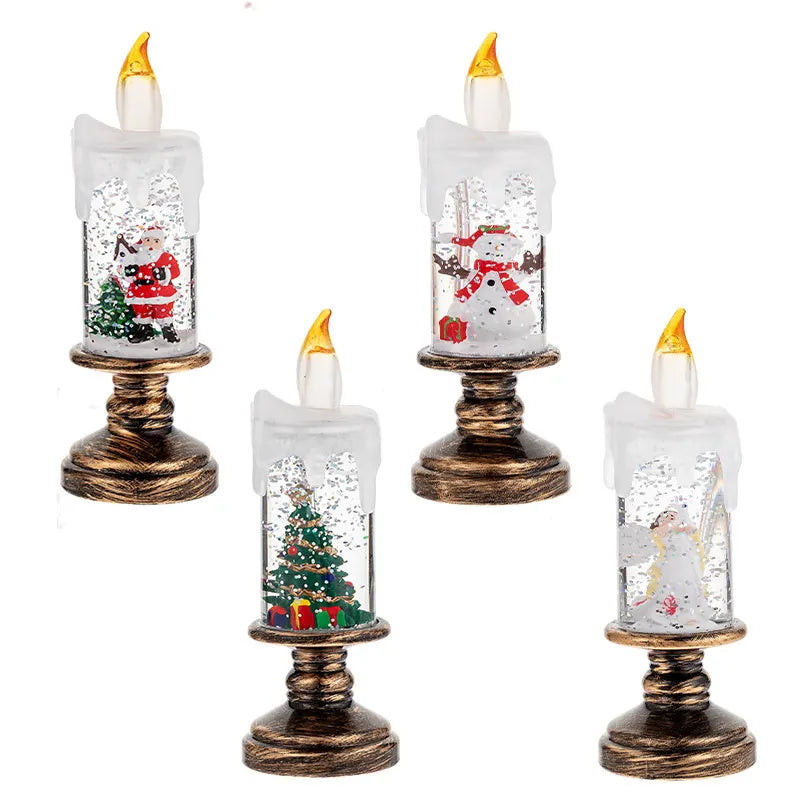 Battery Operated LED Snow Globe Candle with Rotating Glitter Water, Flameless Christmas Table Light for Holiday Home Decor, Christmas Tree - Image 2