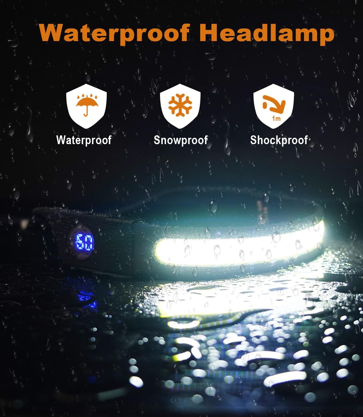 LED Headlamp - 230° Wide Beam - Rechargeable Headlamp with Digital Battery Display - 500 Lumens - Waterproof USB Headlamp for Camping, Running, Hiking - Adjustable Silicone Strap - Image 5