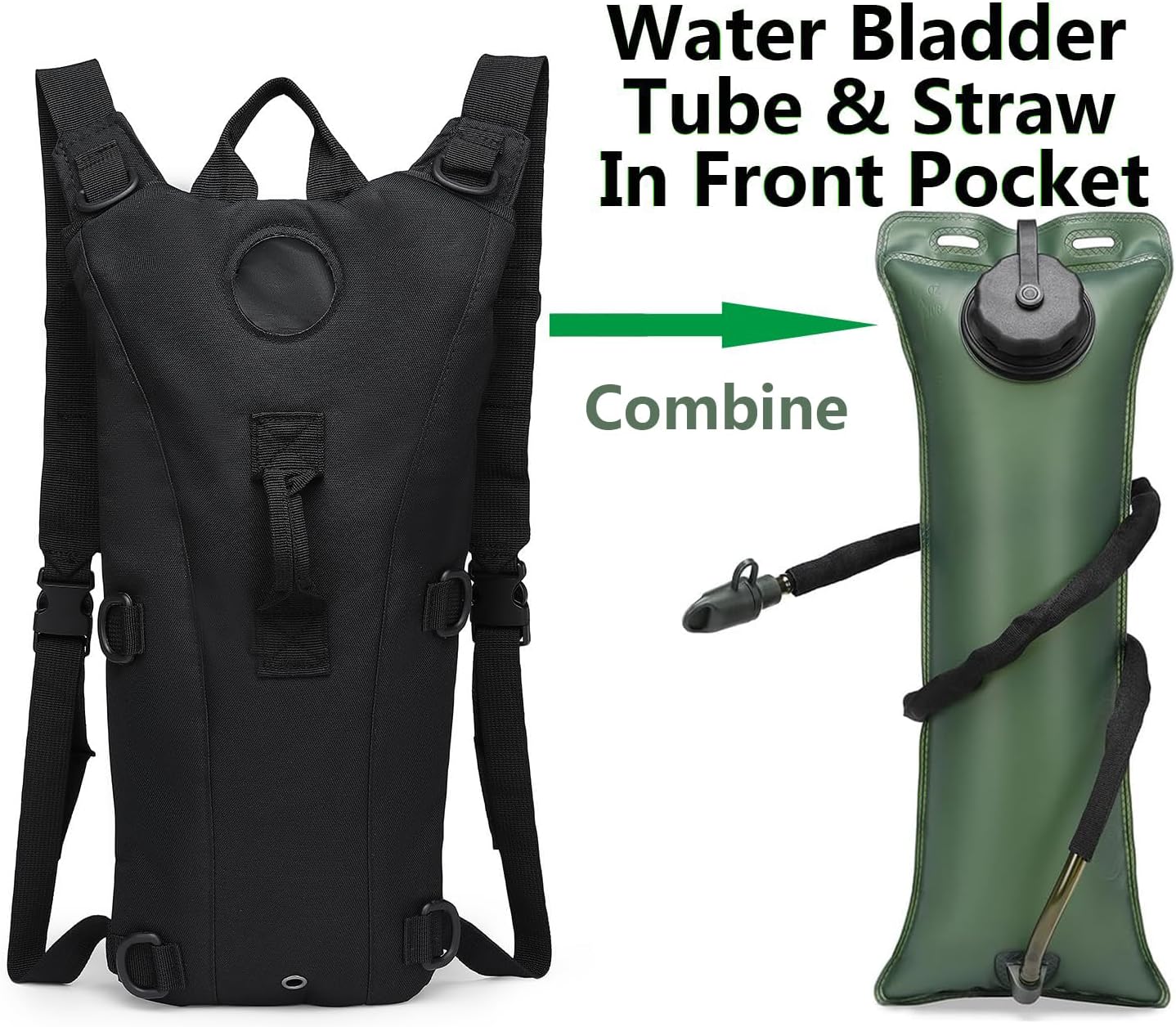 Water Bag–Water Storage–Hydration Backpack–Camping & Hiking–Portable Water Bag Made of Food-Grade Material–3L–Black - Image 2