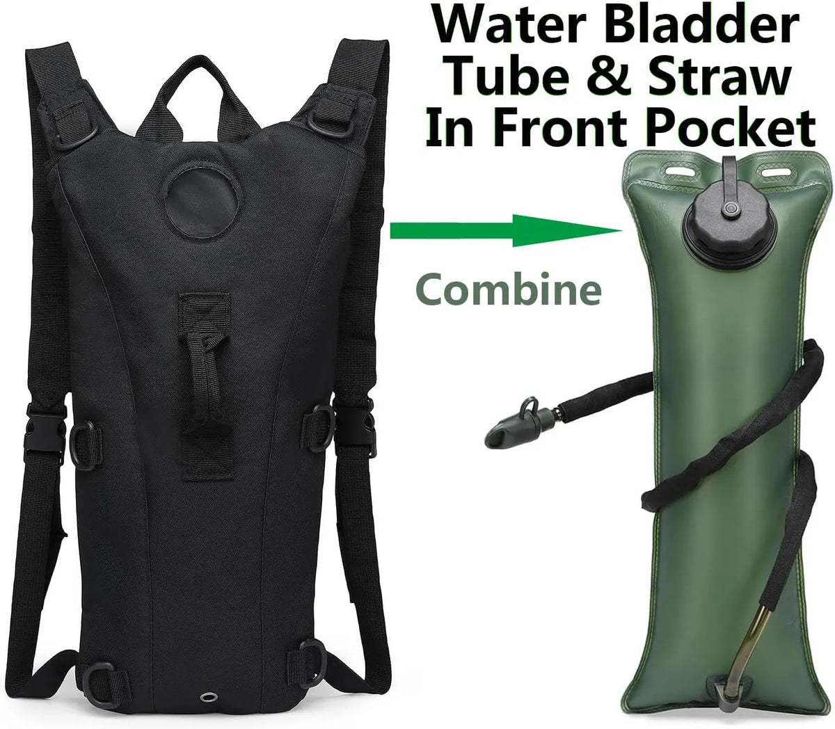 Water Bag–Water Storage–Hydration Backpack–Camping & Hiking–Portable Water Bag Made of Food-Grade Material–3L–Black - Image 2