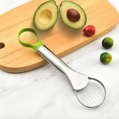 Avocado Slicer – 3-in-1 Avocado Cutting and Pitting Tool – Stainless Steel Pitter, Slicer and Spoon – Multifunctional Fruit Slicer with Green Handle – Kitchen Tool - Image 3