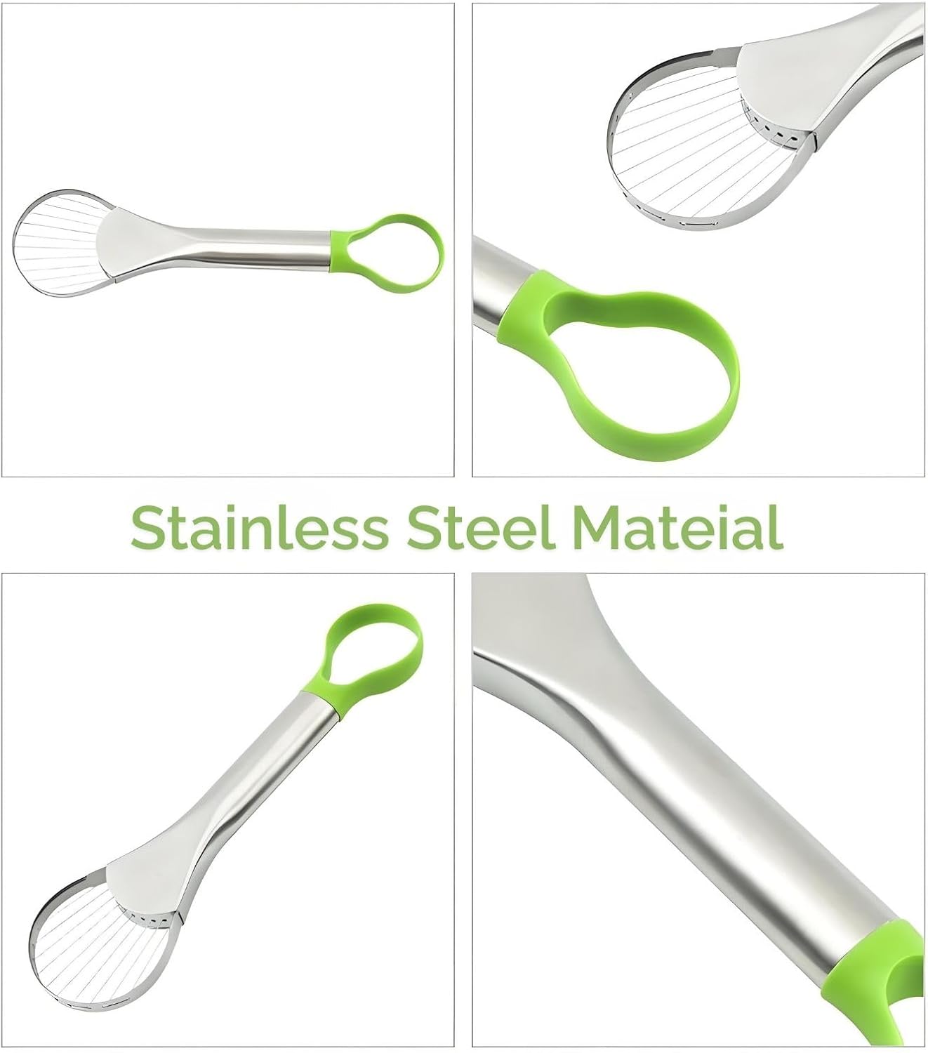 Avocado Slicer – 3-in-1 Avocado Cutting and Pitting Tool – Stainless Steel Pitter, Slicer and Spoon – Multifunctional Fruit Slicer with Green Handle – Kitchen Tool - Image 4