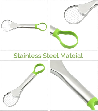 Avocado Slicer – 3-in-1 Avocado Cutting and Pitting Tool – Stainless Steel Pitter, Slicer and Spoon – Multifunctional Fruit Slicer with Green Handle – Kitchen Tool - Image 4
