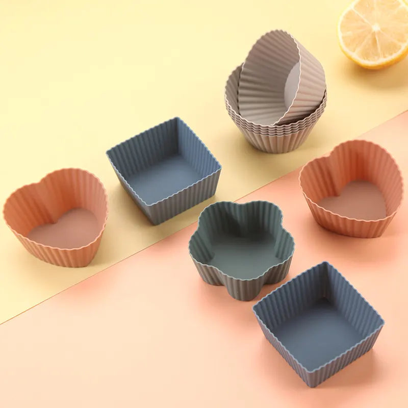 24 Pack Reusable Silicone Cupcake Moulds, Round Square and Heart Baking Cups for Muffins, Cakes and Desserts, Assorted Colours - Image 3