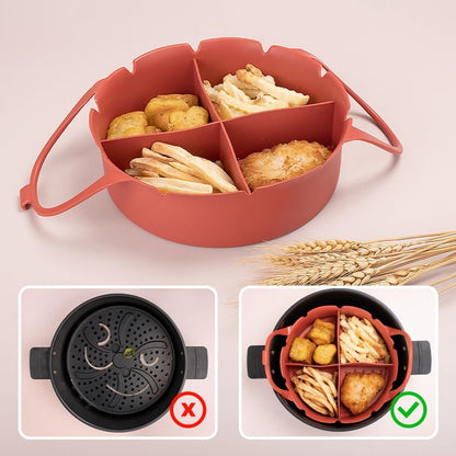 Airfryer Accessories – Airfryer Baking Tray – Silicone Airfryer Basket Liner with Four-Compartment Divider – Oven Safe Grilling Mats – Silicone Airfryer Bowl for Baking & Cooking – Gray – 1 Piece - Image 3