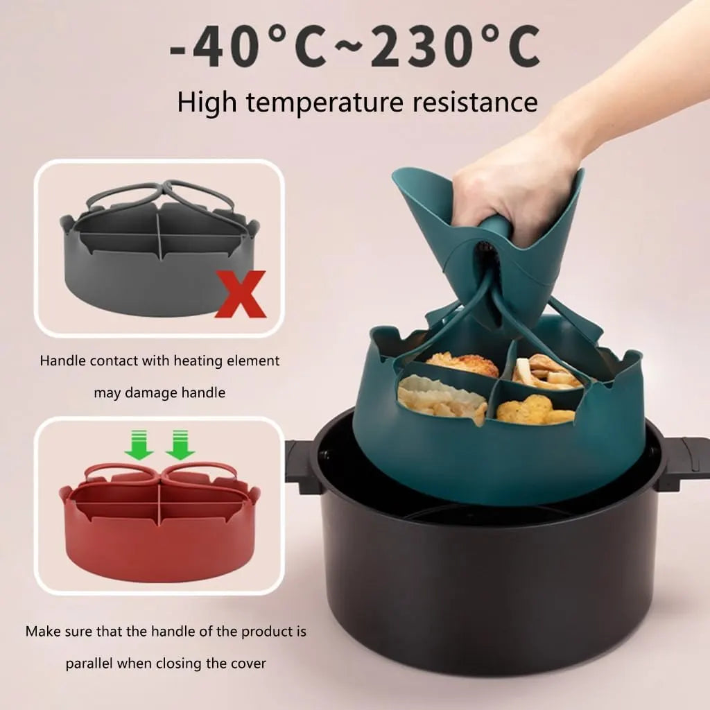 Silicone Air Fryer Basket Liner with Four Compartments, Reusable Oven Safe Cooking Bowl for Baking, Grilling and Meal Prep, Grey - Image 4