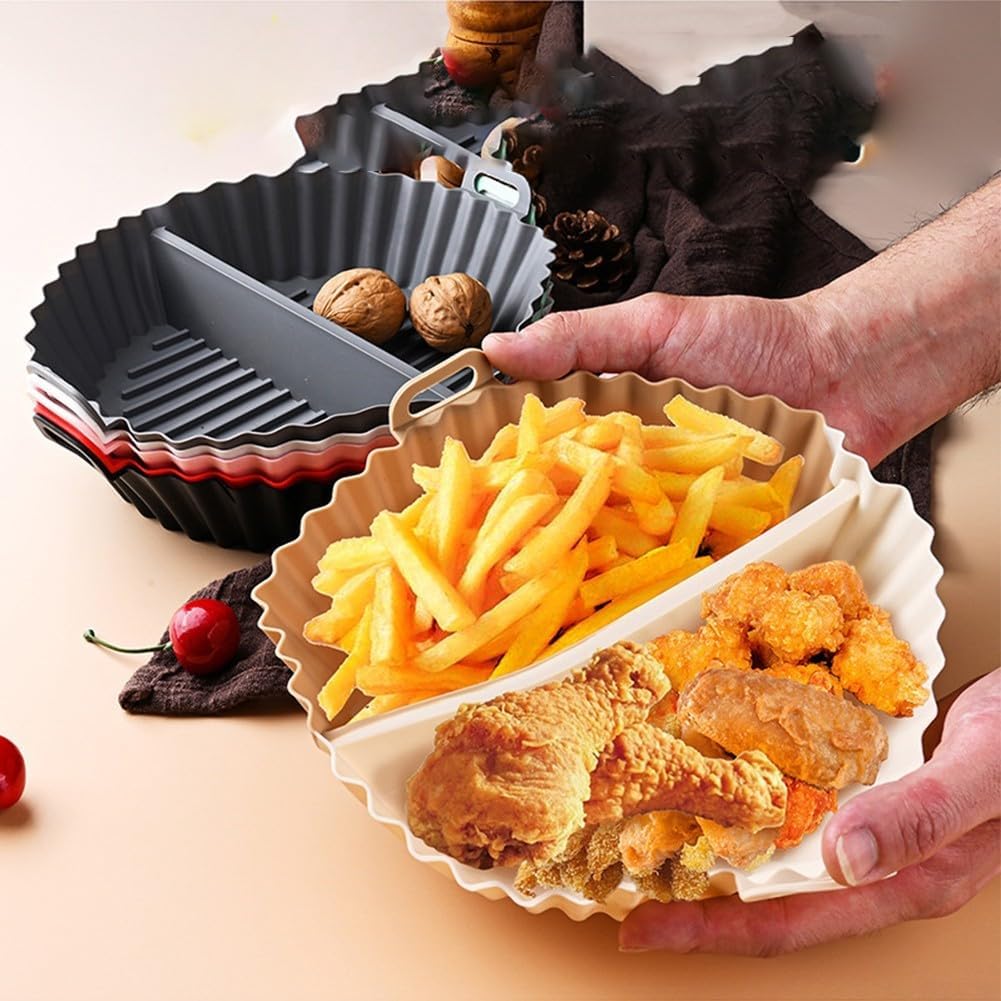 Airfryer baking tray – Airfryer accessories – Round Silicone Baking Tray with Division – Non-Stick Heat-resistant Baking Pan for Oven & Airfryer – Suitable for Cakes, Cookies & Muffins – 20×20×4.5 cm – Off White – 2 pieces - Image 4