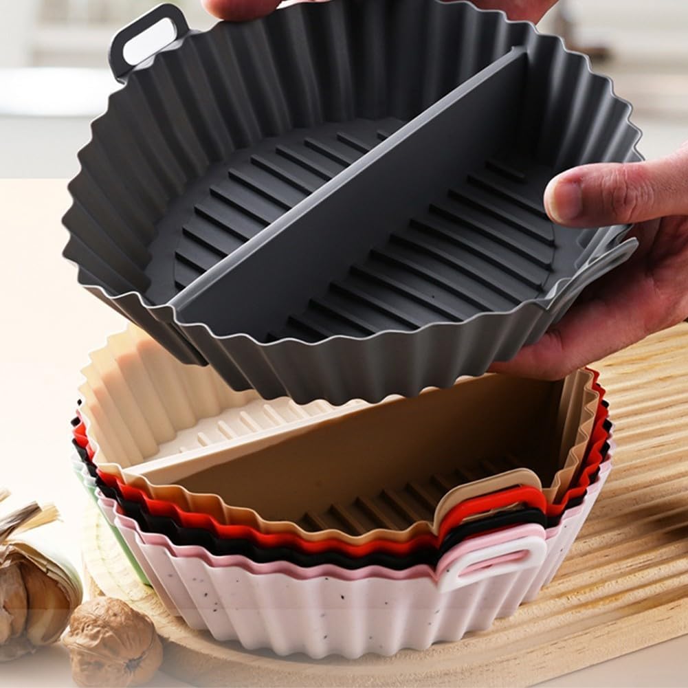 Airfryer baking tray – Airfryer accessories – Round Silicone Baking Tray with Division – Non-Stick Heat Resistant Baking Pan for Oven & Airfryer – Suitable for Cakes, Cookies & Muffins – 20×20×4.5 cm – Gray – 2 pieces - Image 5