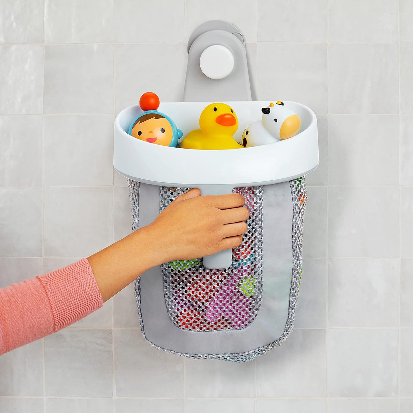 Toy Storage Bag Bathroom Rack Storage Bag for Bathroom with Quick Dry Net, Super Strong Suction Cup, Easy to Attach to Tiles and Bath Wall - Gray - Image 3