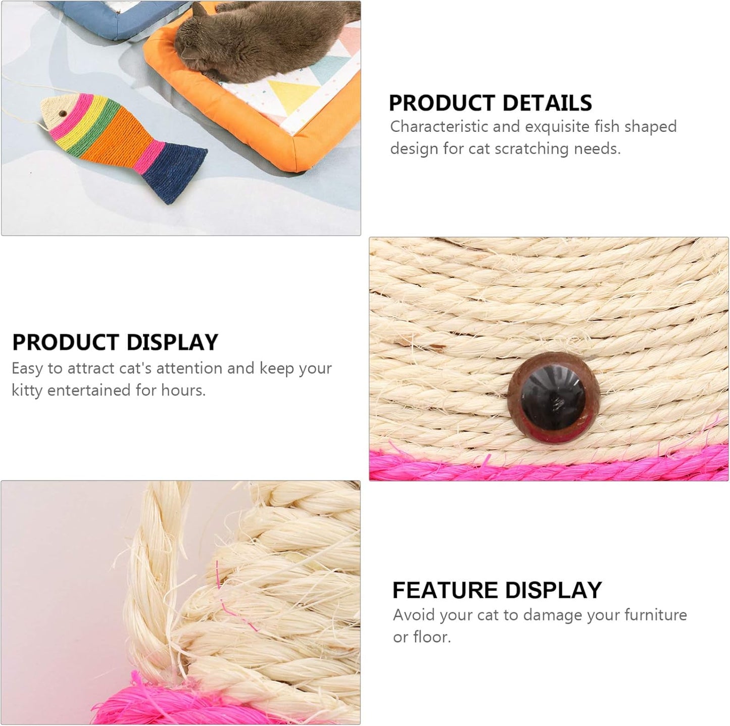 Interactive Cat Toys - Cat Toys - Intelligence Cat Toys - Sisal Scratching Mat in Fish Shape - Durable Scratching Toys for Cats - Protects Furniture & Provides Long-Lasting Fun - 3 Pieces - Image 2