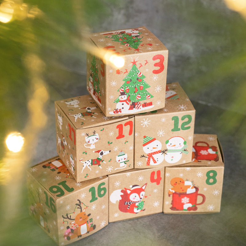 Christmas Box – Candy Boxes – 24 Piece Advent Calendar Gift Box Set – 7x7x7 cm Paper Countdown Boxes with Santa Claus & Snowman Designs – Perfect for Chocolates, Sweets & Small Gifts - Image 2