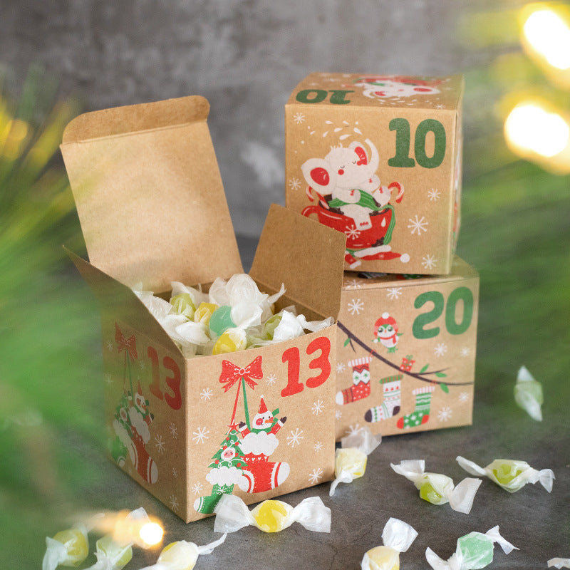 Christmas Box – Candy Boxes – 24 Piece Advent Calendar Gift Box Set – 7x7x7 cm Paper Countdown Boxes with Santa Claus & Snowman Designs – Perfect for Chocolates, Sweets & Small Gifts - Image 4