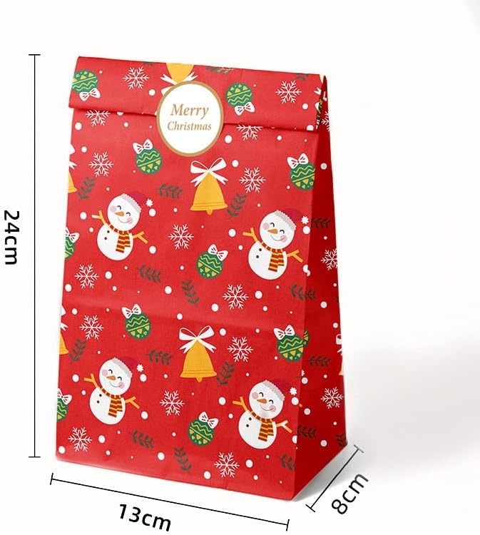 Paper Gift Bags – Christmas Gift Bags – 24 Count Christmas Gift Bags – Kraft Paper Christmas Bags with Festive Designs – Perfect for Small Presents, Sweets & Party Favors – With Stickers for Easy Sealing - Image 3