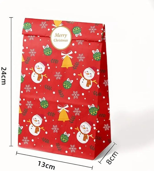 24 Pack Kraft Paper Christmas Gift Bags with Festive Prints and Sealing Stickers for Treats, Small Presents and Party Favours - Image 3