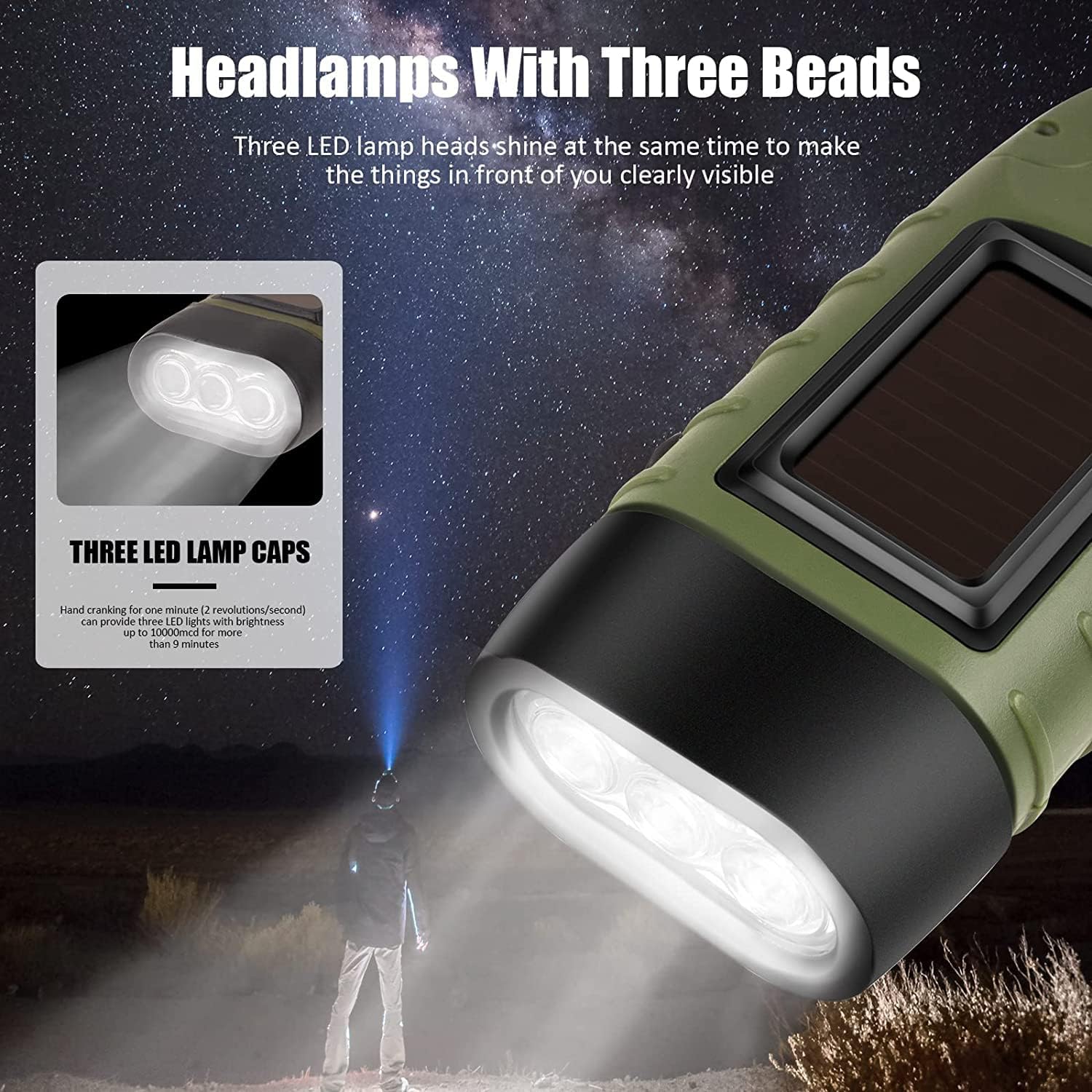 Emergency Flashlight - Military Clamp Rechargeable - Dynamo & Solar Powered - For Emergency Kits and Power Outages - Dark Green - Image 4