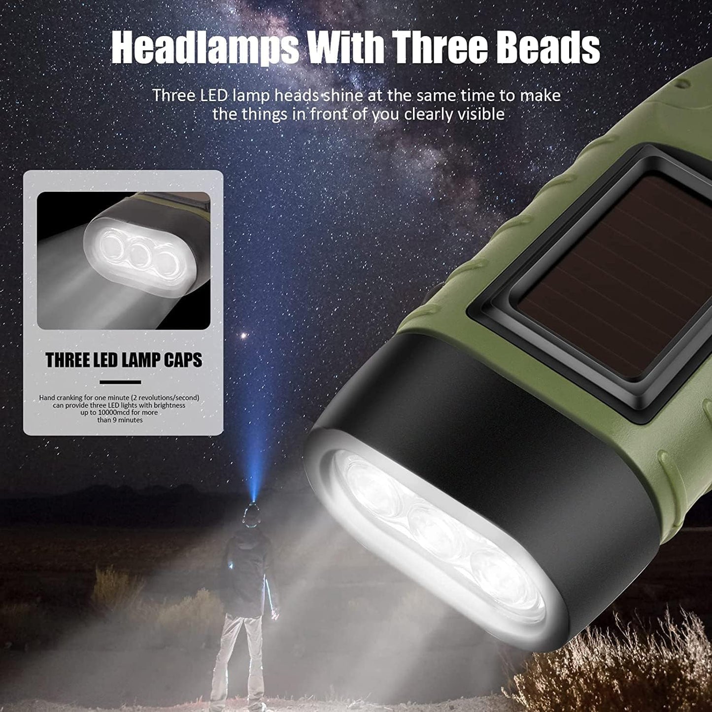 Emergency Flashlight - Military Clamp Rechargeable - Dynamo & Solar Powered - For Emergency Kits and Power Outages - Black - Image 4