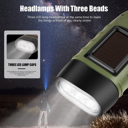 Emergency Flashlight - Military Clamp Rechargeable - Dynamo & Solar Powered - For Emergency Kits and Power Outages - Black - Image 4