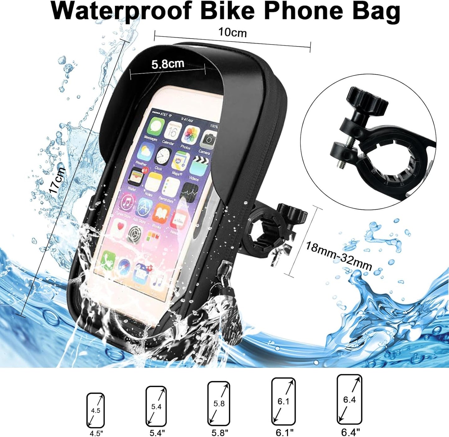 Waterproof Bike Phone Holder - Sensitive Touchscreen & Face ID - Universal Mobile Phone Holder for Motorcycle & Scooter - Black - Image 2