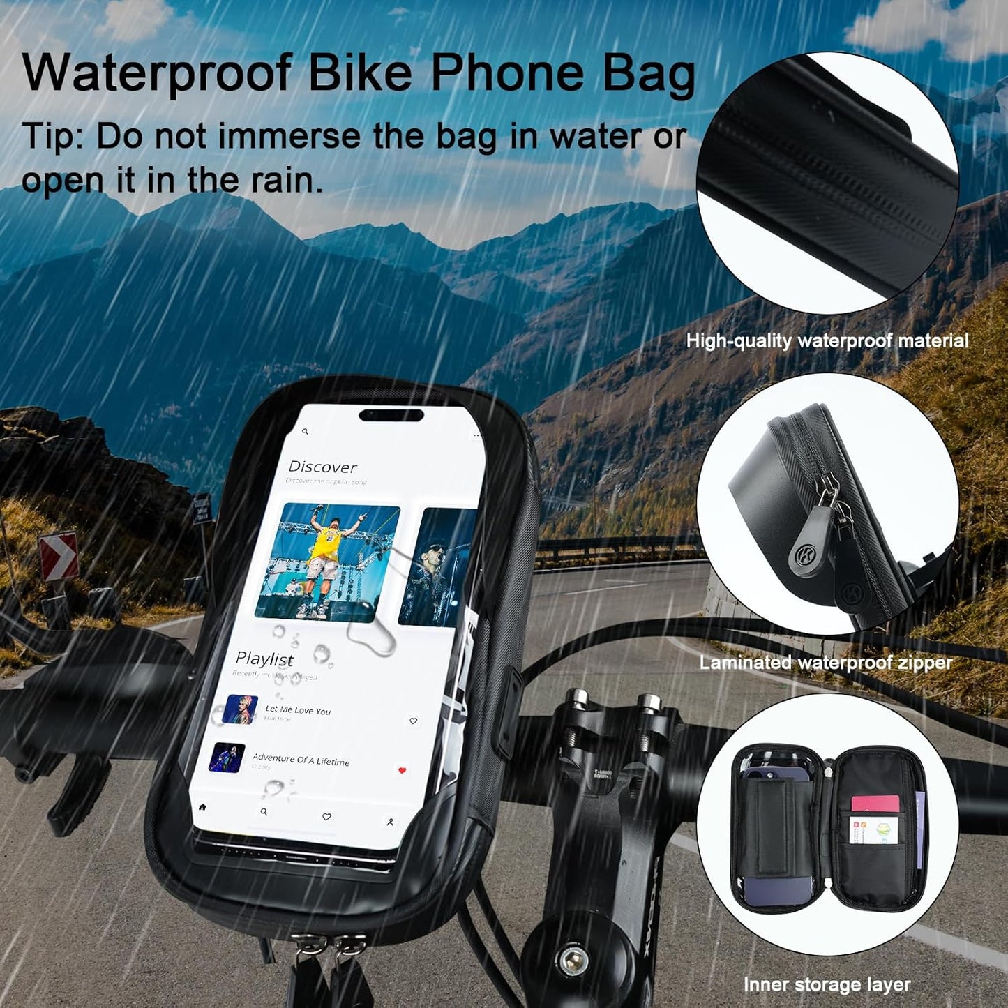 Waterproof Bike Phone Holder - Sensitive Touchscreen & Face ID - Universal Mobile Phone Holder for Motorcycle & Scooter - Black - Image 3