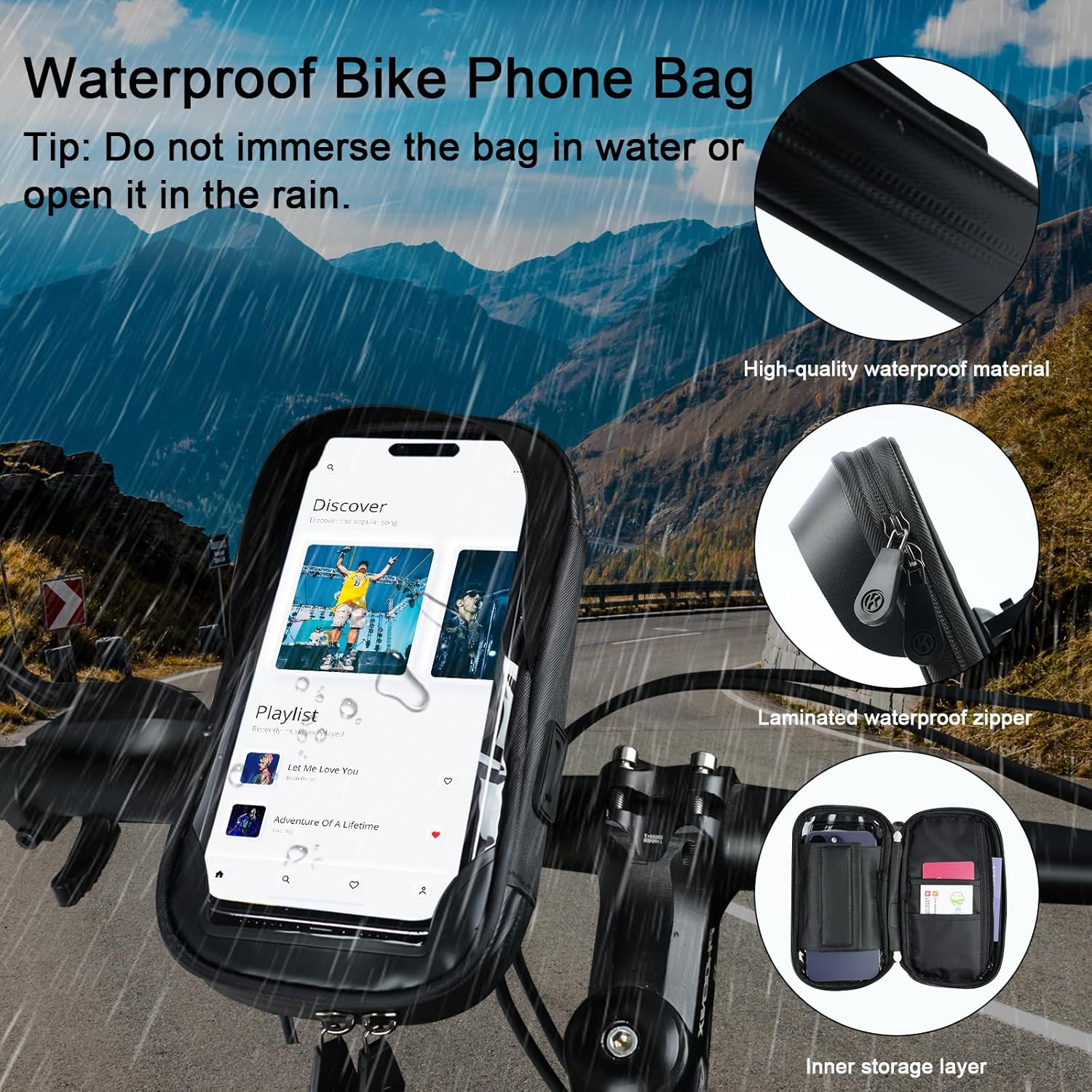 Waterproof Bike Phone Holder - Sensitive Touchscreen & Face ID - Universal Mobile Phone Holder for Motorcycle & Scooter - Black - Image 3