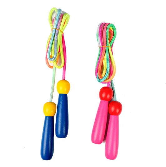 2 Pack Adjustable Children's Skipping Ropes with Wooden Handles and Cotton Rope for Outdoor Play, Fitness Training and School Games, 285 cm