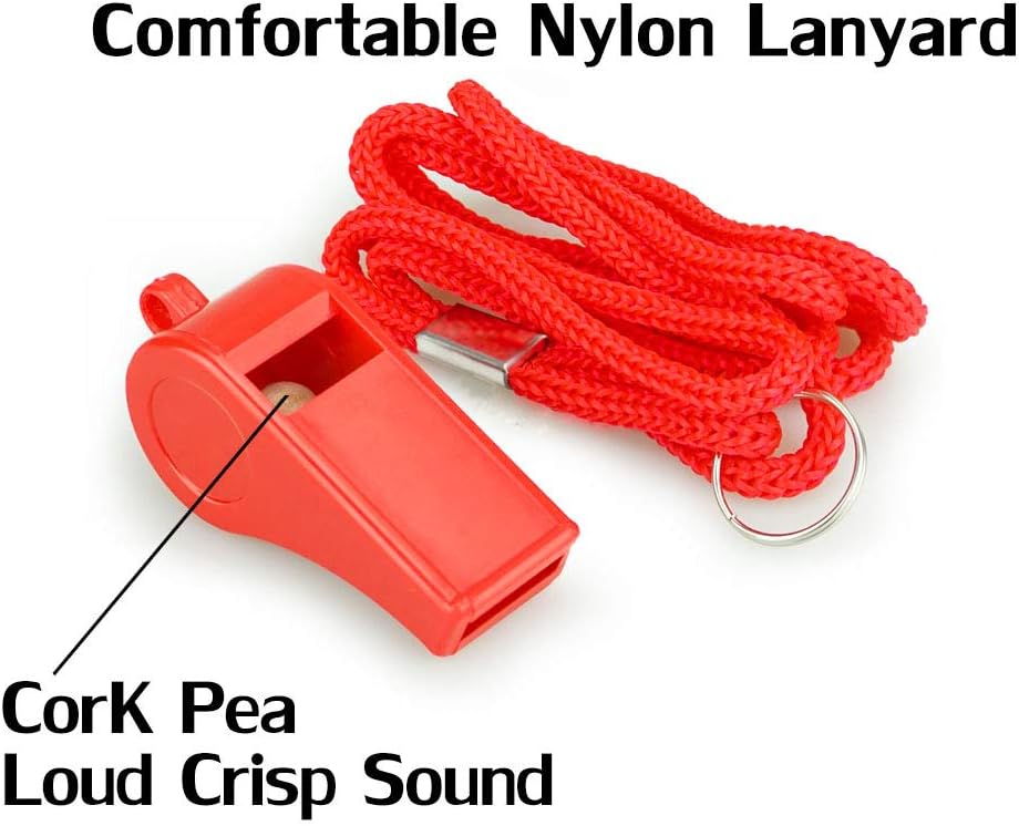 Emergency Whistles with Lanyard - Set of 12 - Loud & Clear Sound - Safety Whistles for Sports & Self-Defense - Red - Image 2