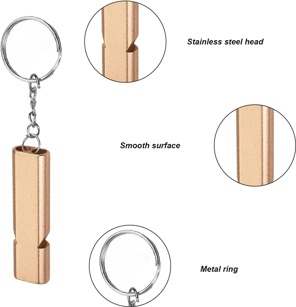 Metal Emergency Whistle - Set of 2 - With Keychain - Loud Signal for Sports, Outdoors & Safety - Silver and Gold - Image 3
