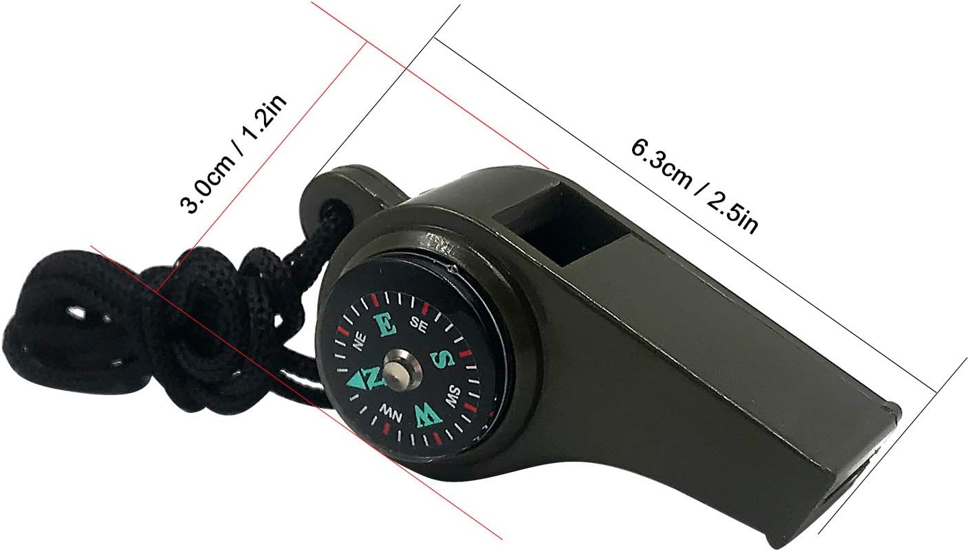 3-in-1 Emergency Whistle with Compass & Thermometer - Set of 2 - Includes Lanyard - Safety Whistle for Outdoor, Hiking & Camping - Green - Image 2