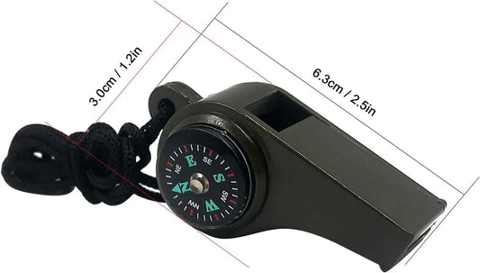 2 Pack 3-in-1 Emergency Whistles with Compass, Thermometer and Lanyards for Hiking, Camping and Outdoor Safety, Black - Image 2