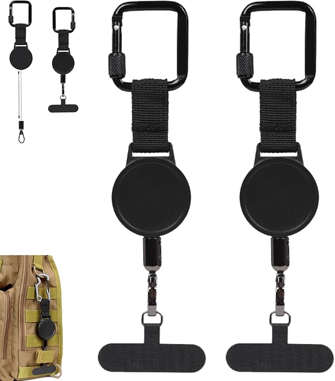 Anti-theft Phone Cord - Set of 2 - Retractable - With Belt Clip - Safety Cord for Smartphone - Black - Image 3