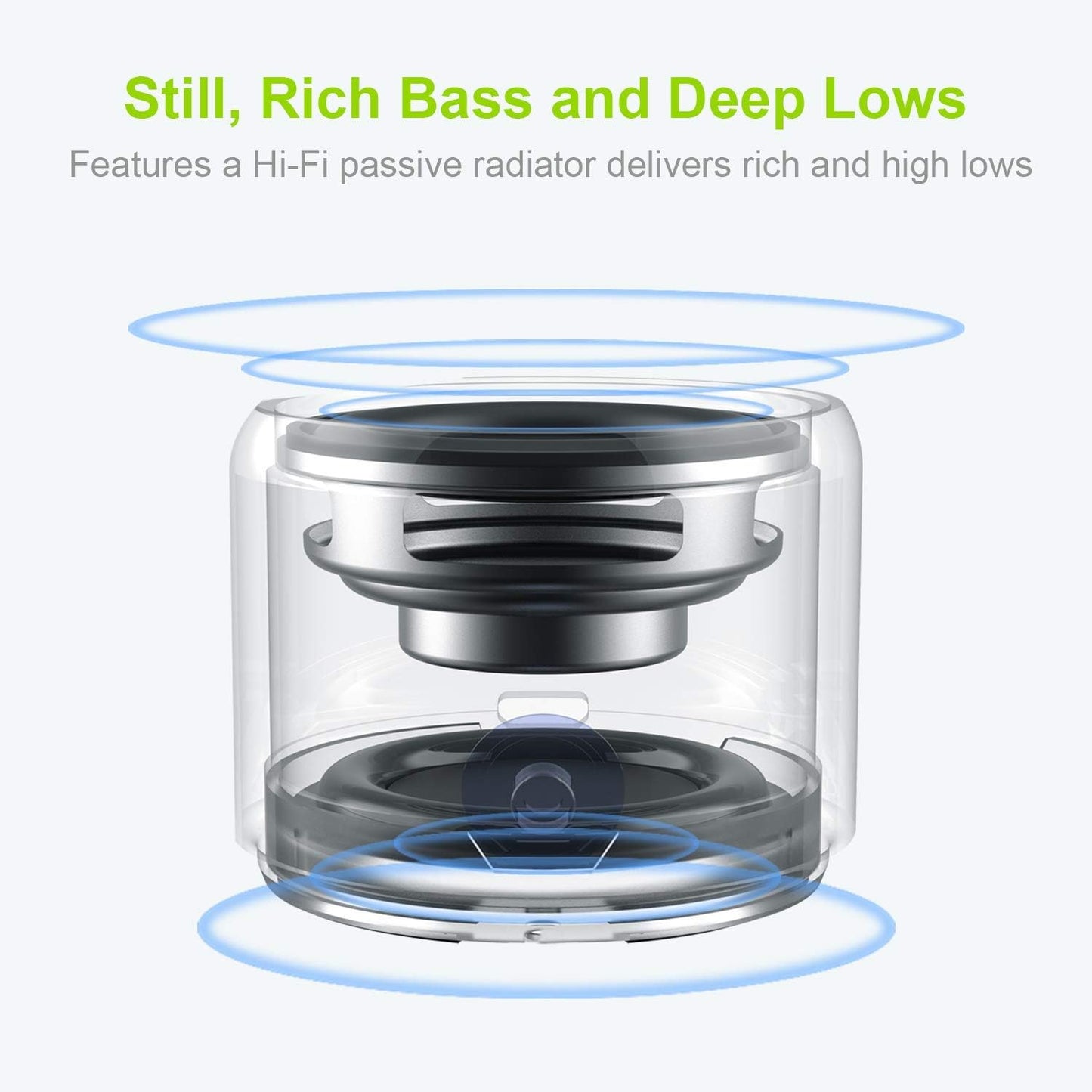 Mini Bluetooth Speaker (Silver) | Portable & Pocket-Sized | Powerful Bass with Passive Radiator | 12-Hour Battery Life | Ideal for Outdoors - Image 2