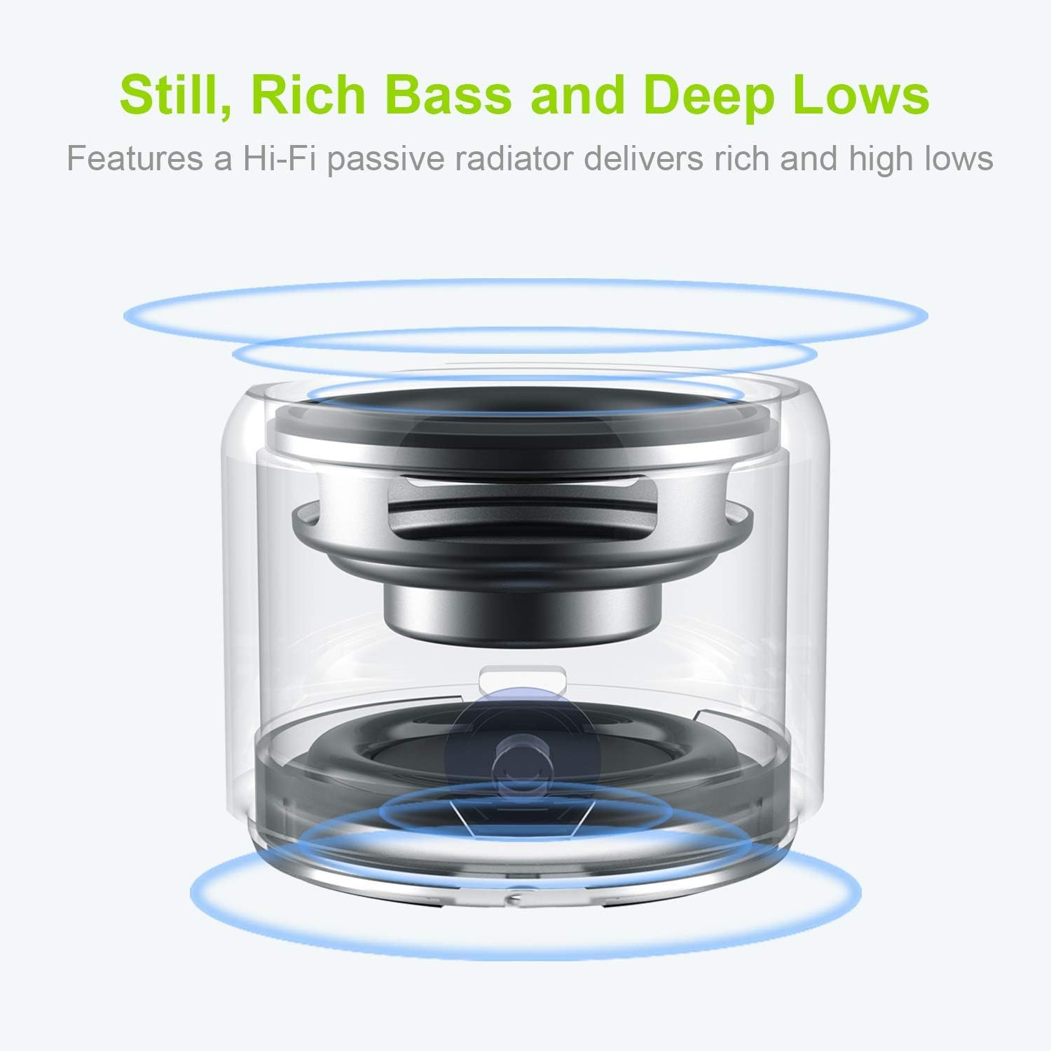 Mini Bluetooth Speaker (Silver) | Portable & Pocket-Sized | Powerful Bass with Passive Radiator | 12-Hour Battery Life | Ideal for Outdoors - Image 2