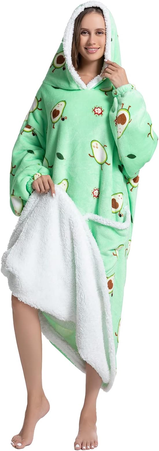 Oversized Hoodie Blanket - Super Soft & Warm - Layered Flannel with Sleeves - Beautiful Print - Fluffy & Non-Marking Interior - Odor-Free - One Size - Image 3